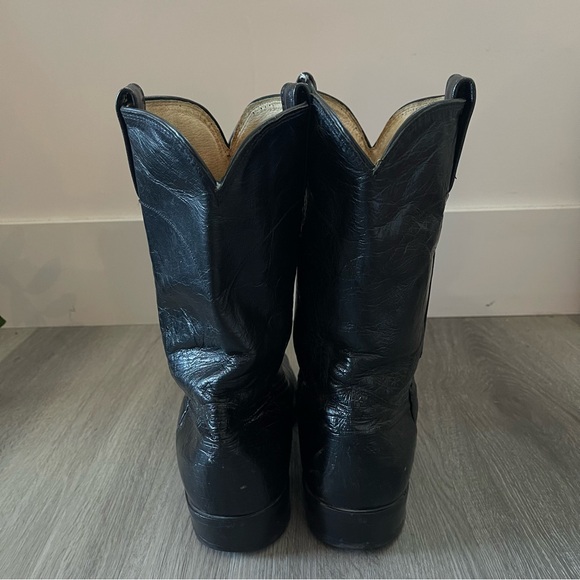 Dan Post Black Leather Western Cowboy Boots — W10 / M9D — Made in USA - Picture 6 of 14